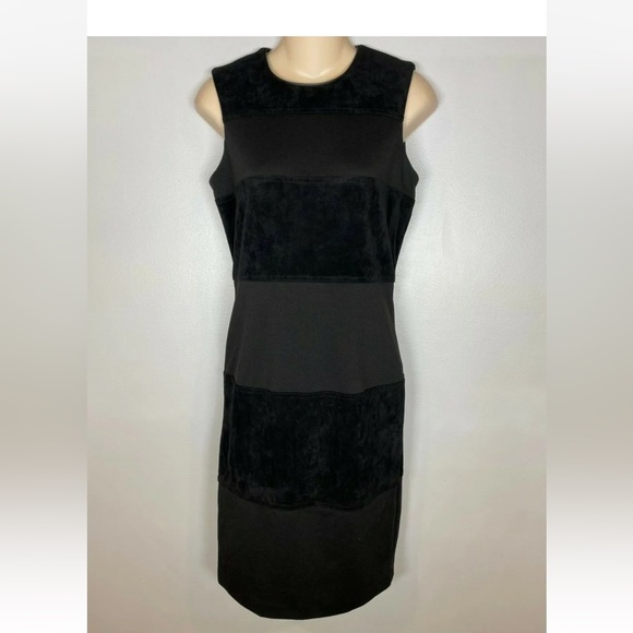 Calvin Klein Black Sleeveless Suede Stripes Sheath Dress Sz.10 originally $169 - Picture 1 of 8
